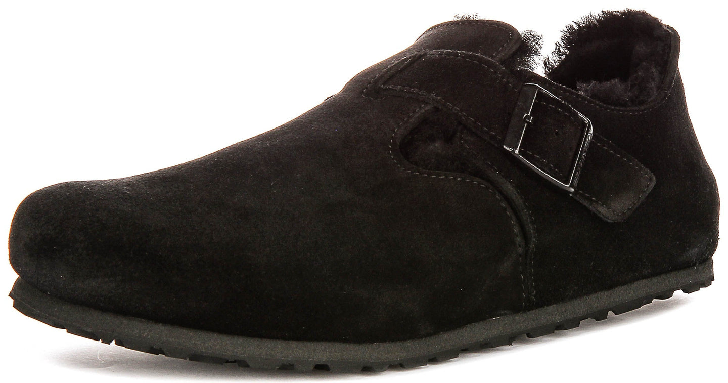 Zuecos Birkenstock London | Ante forrado de borrego negro para mujeres - Ajuste regular