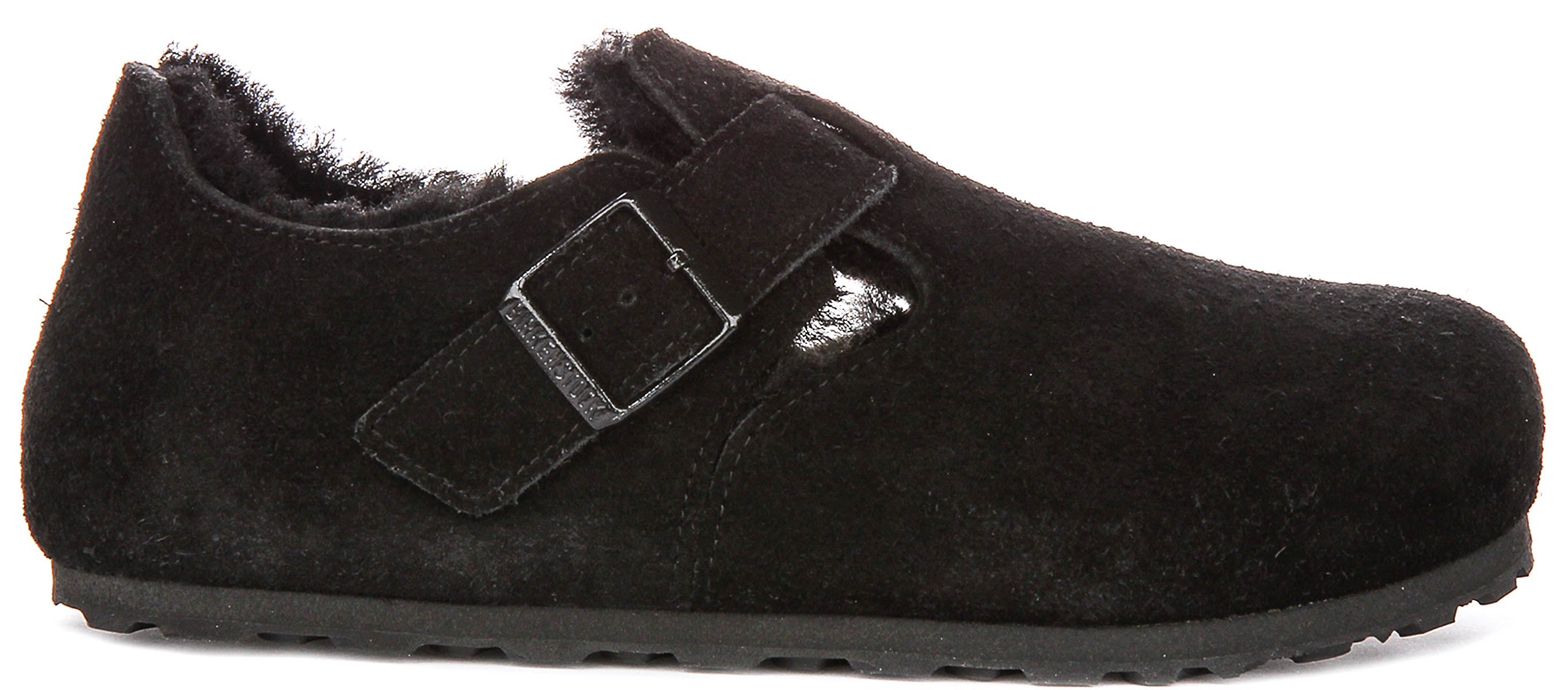 Sabots Birkenstock London | Daim doublé en peau lainée noir pour hommes et femmes - Coupe étroite