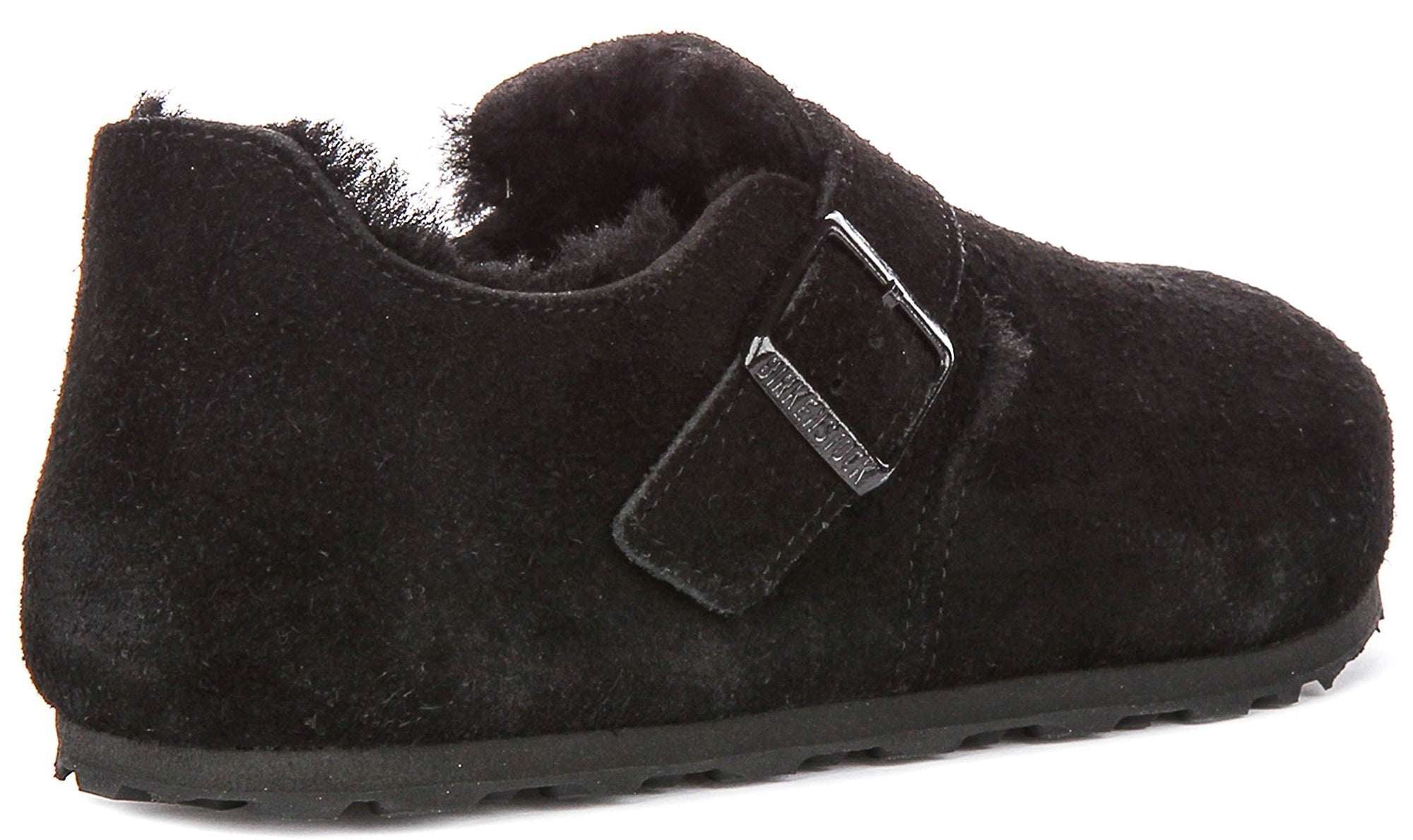 Sabots Birkenstock London | Daim doublé en peau lainée noir pour hommes et femmes - Coupe étroite