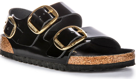 Sandalias Birkenstock Milano | Cuero negro con acabado de charol para mujer
