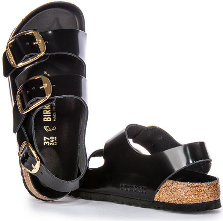 Sandalias Birkenstock Milano | Cuero negro con acabado de charol para mujer