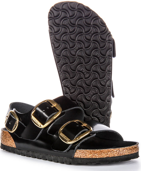 Sandalias Birkenstock Milano | Cuero negro con acabado de charol para mujer