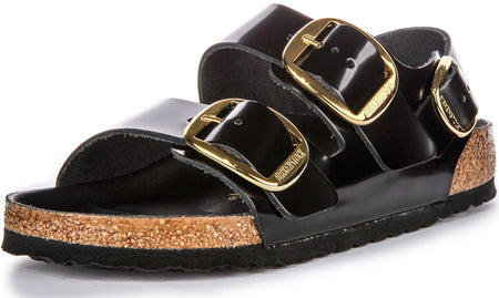 Sandalias Birkenstock Milano | Cuero negro con acabado de charol para mujer