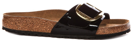 Birkenstock Madrid Sandalen | Zwart lakleer - Grote Gesp voor Dames - Normale Pasvorm