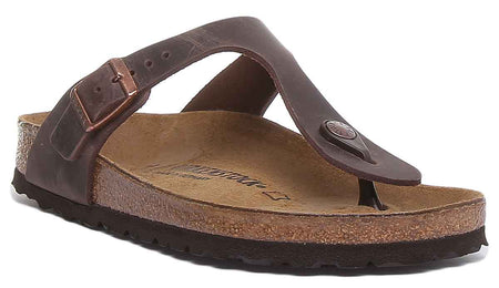 Sandalias Birkenstock Gizeh | Cuero genuino marrón para mujer