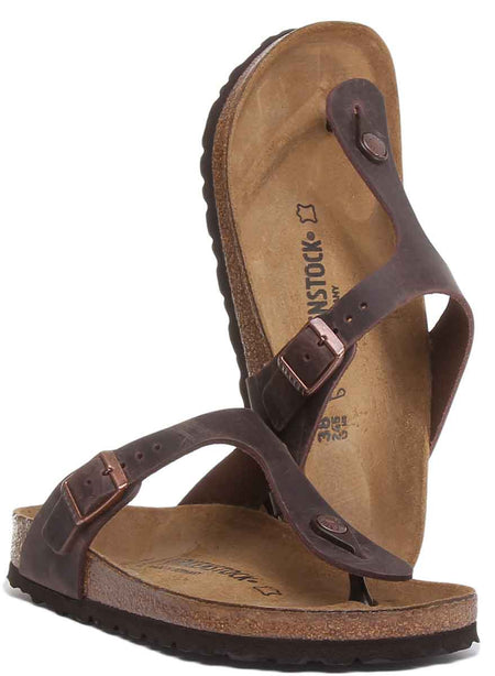 Sandalias Birkenstock Gizeh | Cuero genuino marrón para mujer