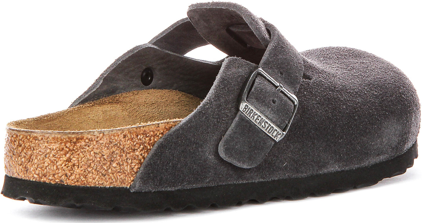 Zuecos Birkenstock Boston | Cuero de ante carbón para hombres y mujeres - Ajuste estrecho