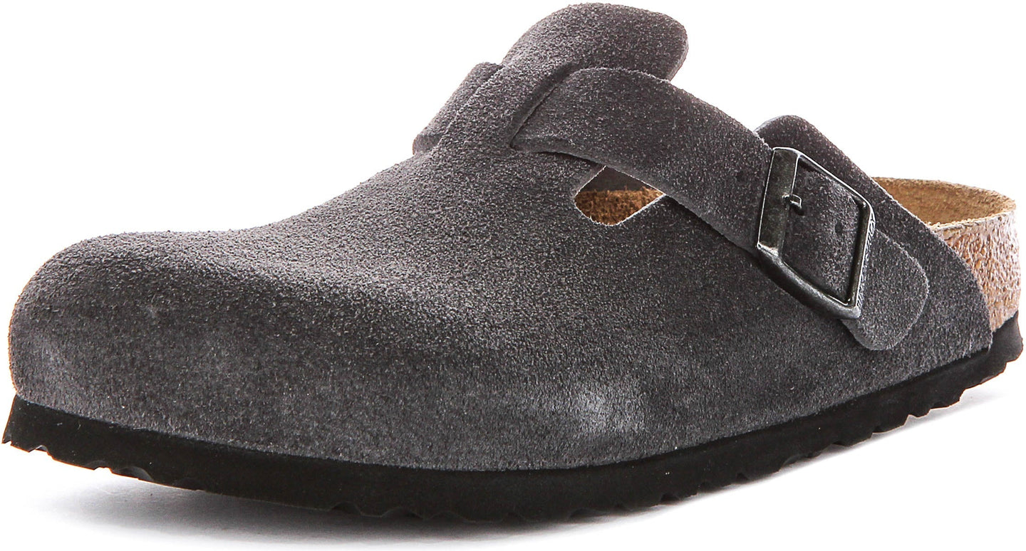 Zuecos Birkenstock Boston | Cuero de ante carbón para hombres y mujeres - Ajuste estrecho