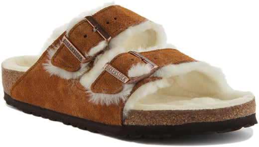 Sandalias Birkenstock Arizona | Gamuza forrada con piel de oveja visón para mujer
