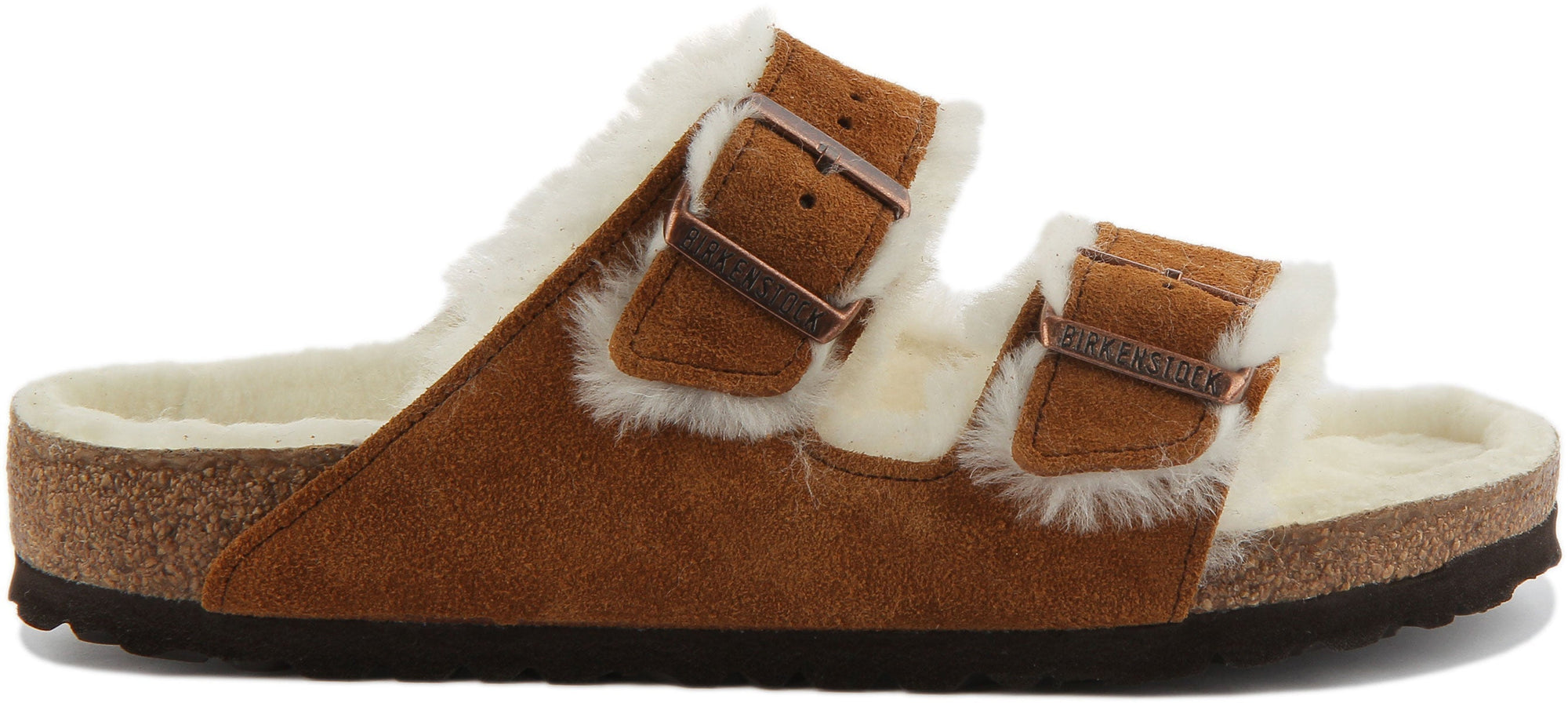 Sandalias Birkenstock Arizona | Gamuza forrada con piel de oveja visón para mujer