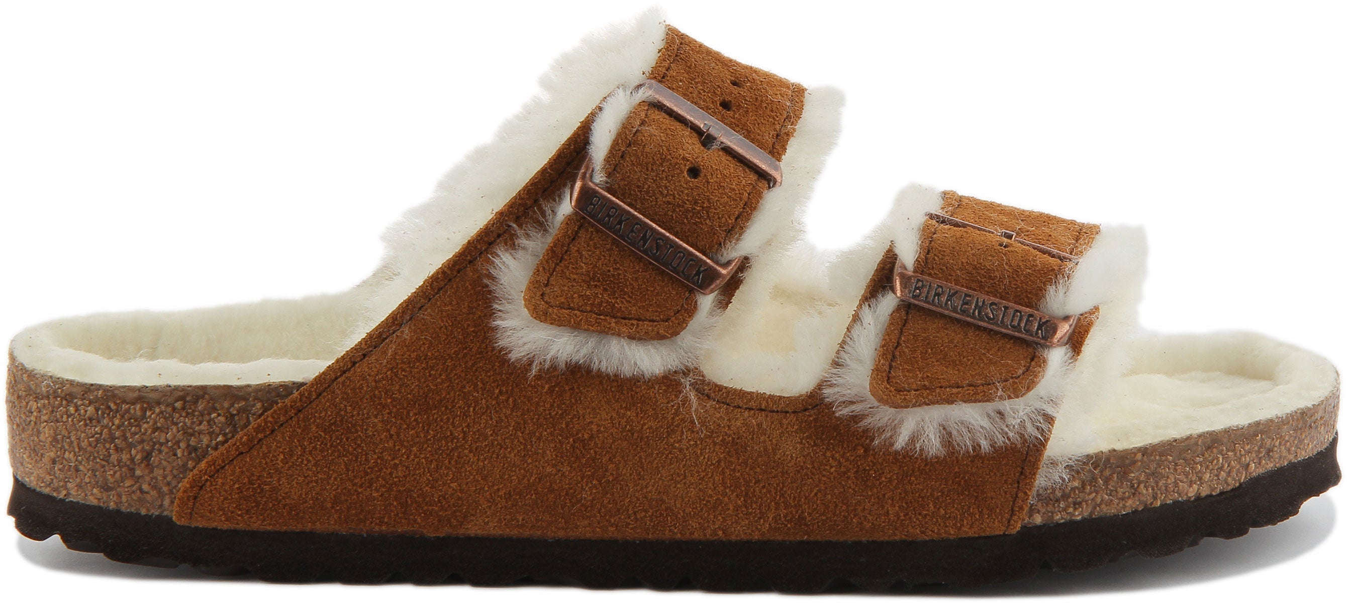 Sandalias Birkenstock Arizona | Gamuza forrada con piel de oveja visón para mujer