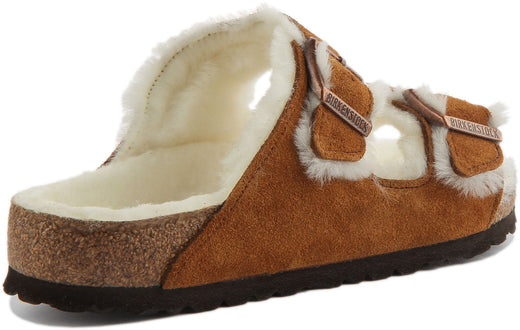 Sandalias Birkenstock Arizona | Gamuza forrada con piel de oveja visón para mujer