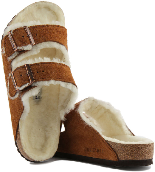 Sandalias Birkenstock Arizona | Gamuza forrada con piel de oveja visón para mujer