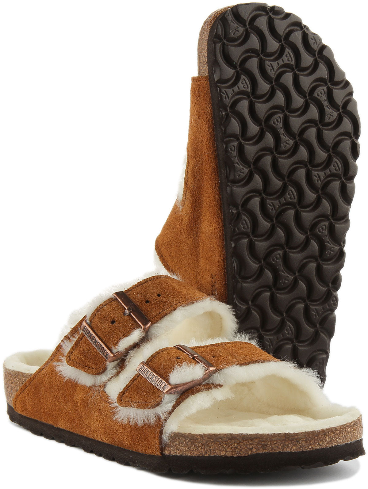 Sandalias Birkenstock Arizona | Gamuza forrada con piel de oveja visón para mujer
