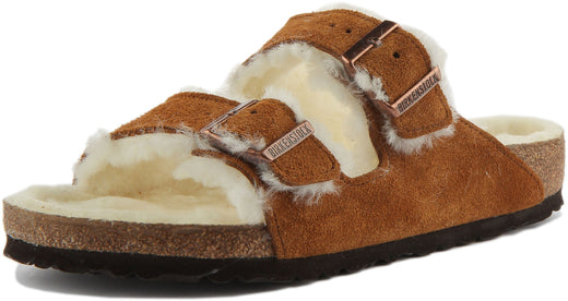 Sandalias Birkenstock Arizona | Gamuza forrada con piel de oveja visón para mujer