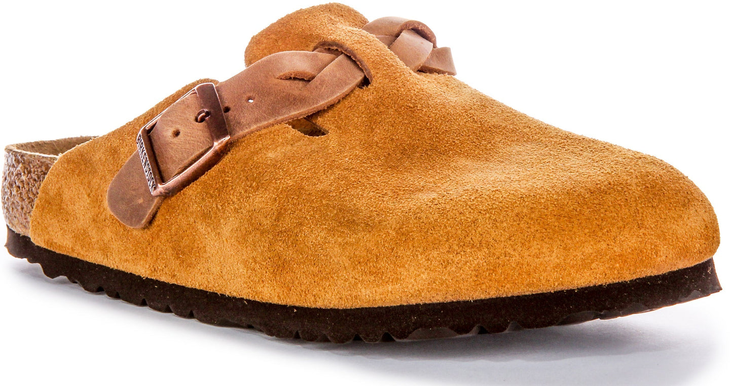 Zuecos Birkenstock Boston | Cuero de ante visón - Correa trenzada para mujeres