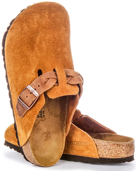 Zuecos Birkenstock Boston | Cuero de ante visón - Correa trenzada para mujeres