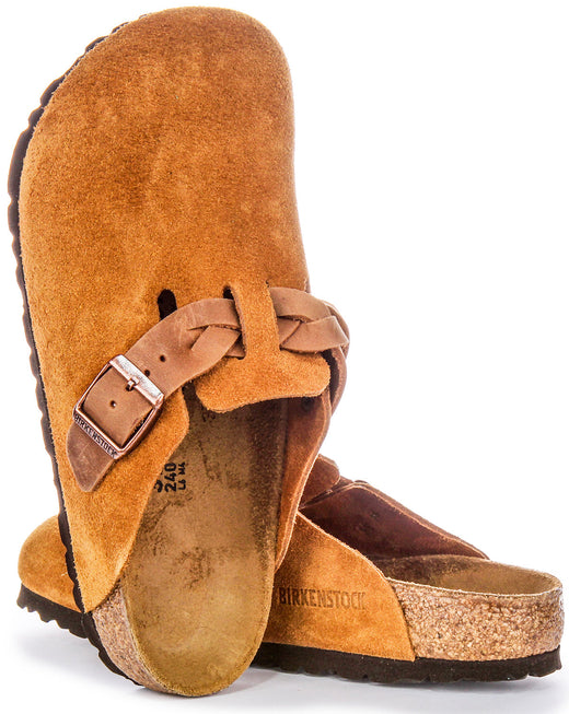 Zuecos Birkenstock Boston | Cuero de ante visón - Correa trenzada para mujeres