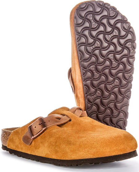Zuecos Birkenstock Boston | Cuero de ante visón - Correa trenzada para mujeres