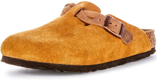 Zuecos Birkenstock Boston | Cuero de ante visón - Correa trenzada para mujeres