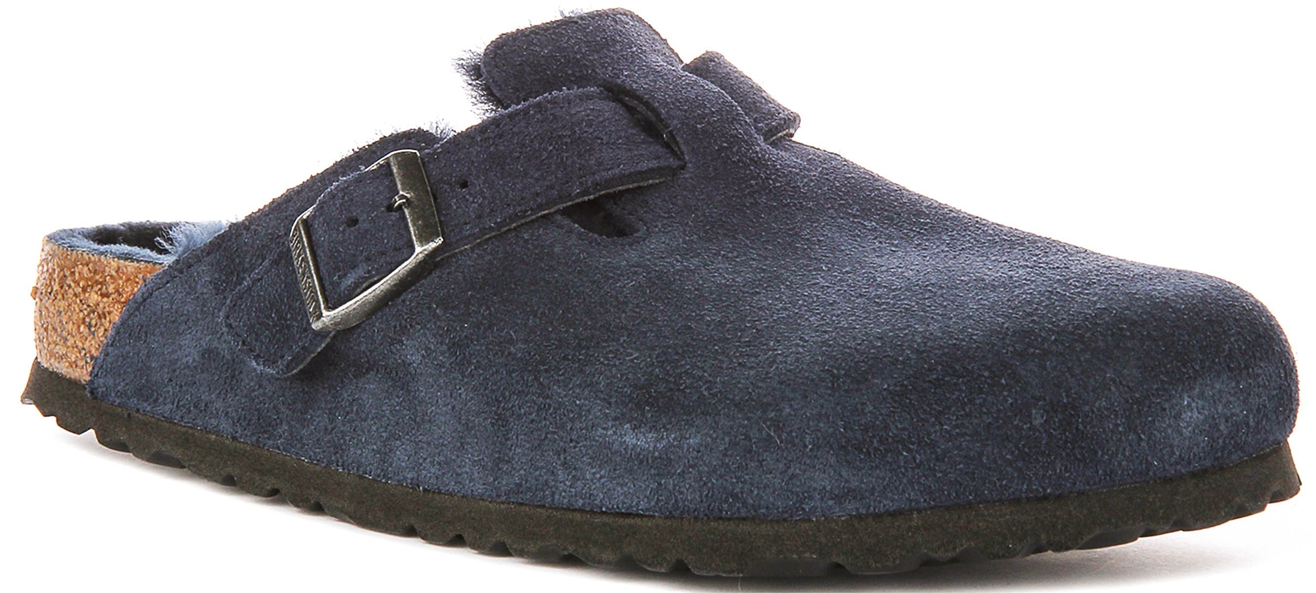 Zuecos Birkenstock Boston | Ante forrado de borrego azul marino para mujeres - Ajuste regular