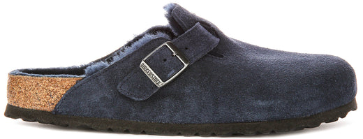 Zuecos Birkenstock Boston | Ante forrado de borrego azul marino para mujeres - Ajuste regular