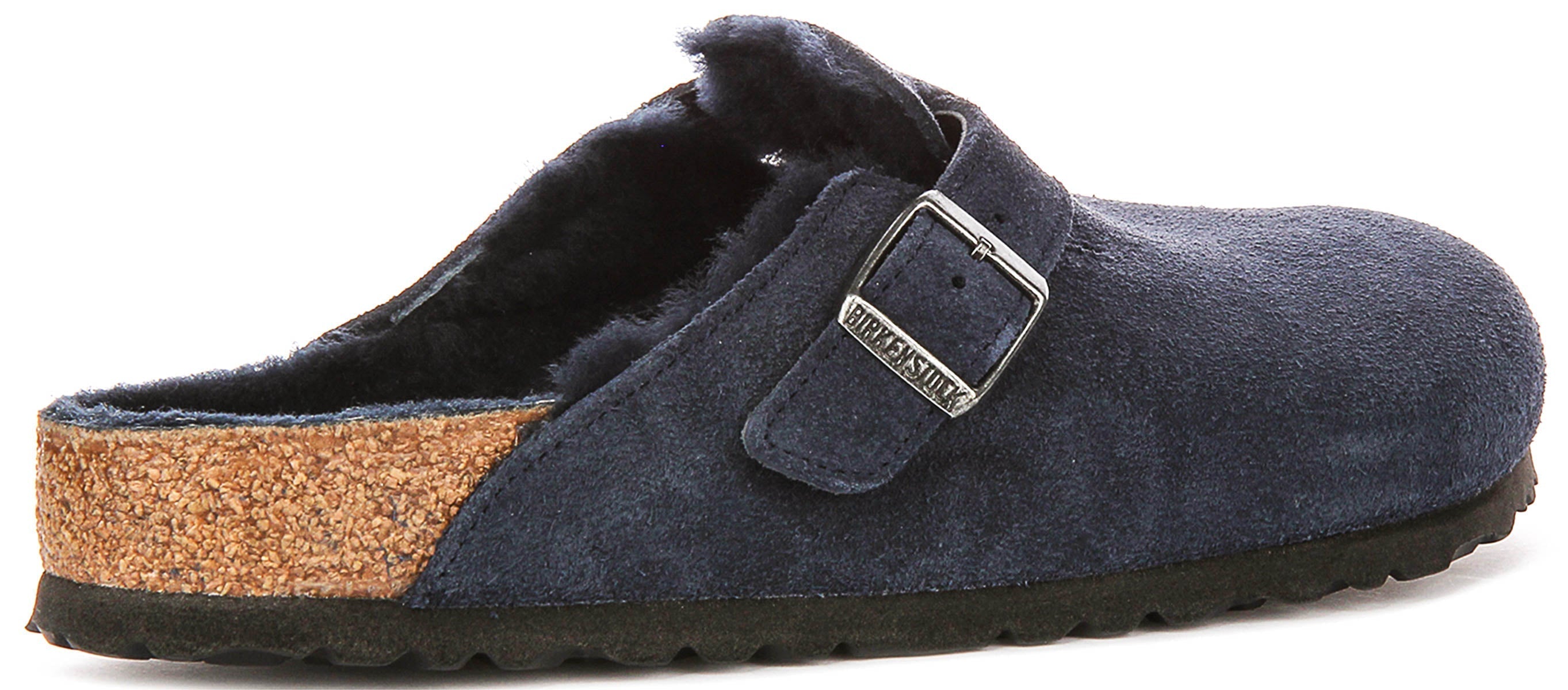 Zuecos Birkenstock Boston | Ante forrado de borrego azul marino para mujeres - Ajuste regular
