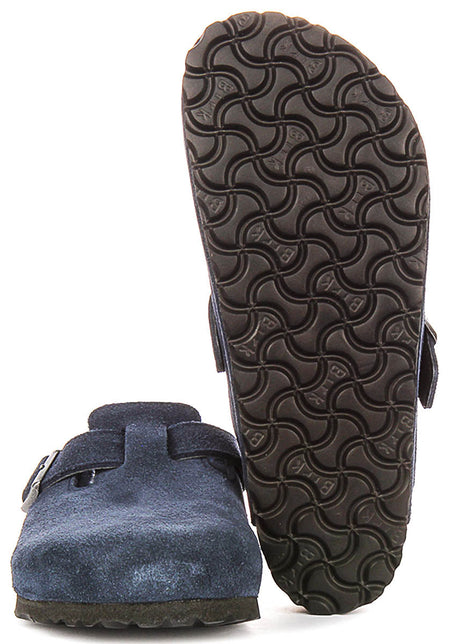 Zuecos Birkenstock Boston | Ante forrado de borrego azul marino para mujeres - Ajuste regular