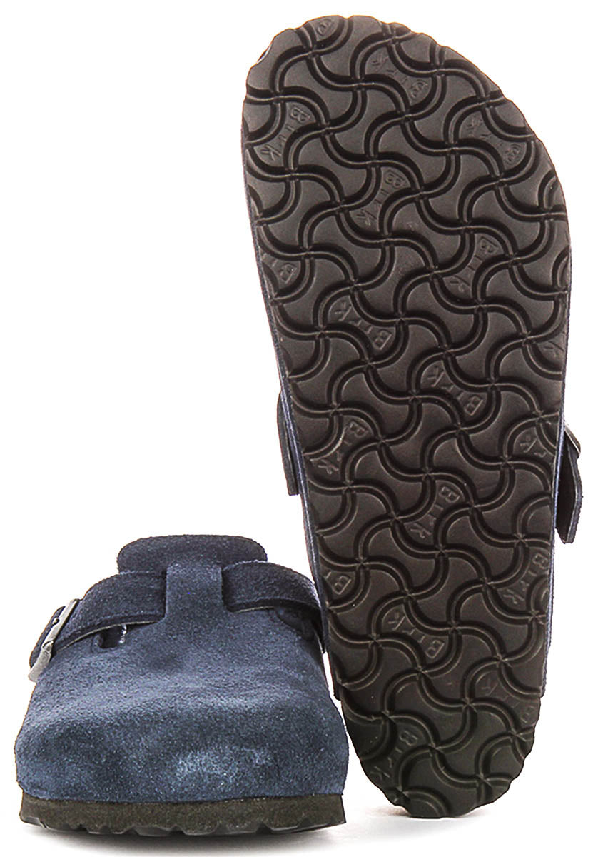 Zuecos Birkenstock Boston | Ante forrado de borrego azul marino para mujeres - Ajuste regular