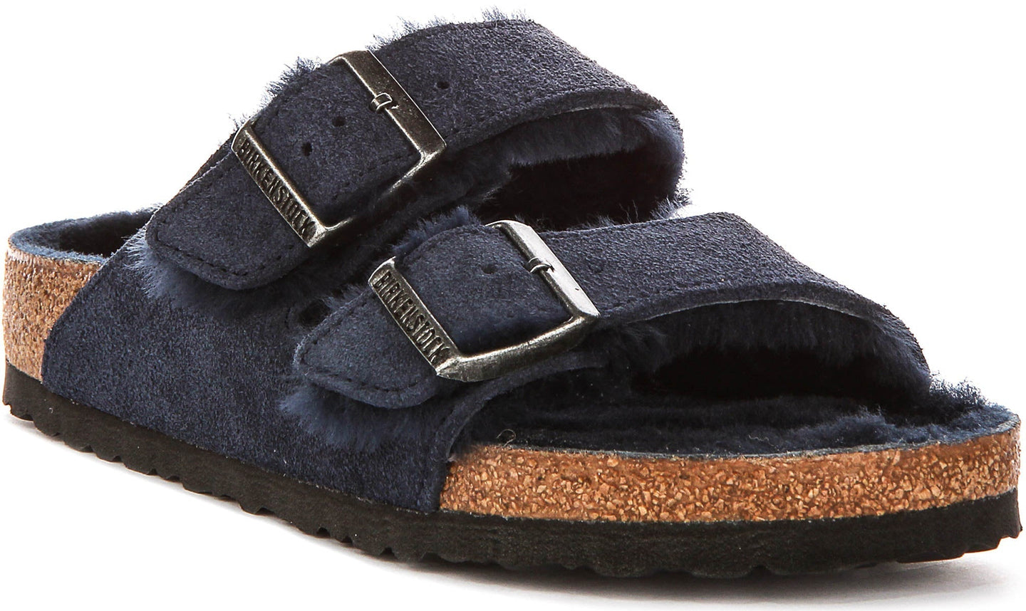 Birkenstock Arizona Sandalen | Marineblauw suède met schapenvachtvoering voor Vrouwen - Normale Pasvorm