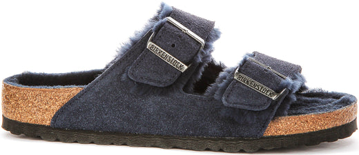 Birkenstock Arizona Sandalen | Marineblauw suède met schapenvachtvoering voor Vrouwen - Normale Pasvorm