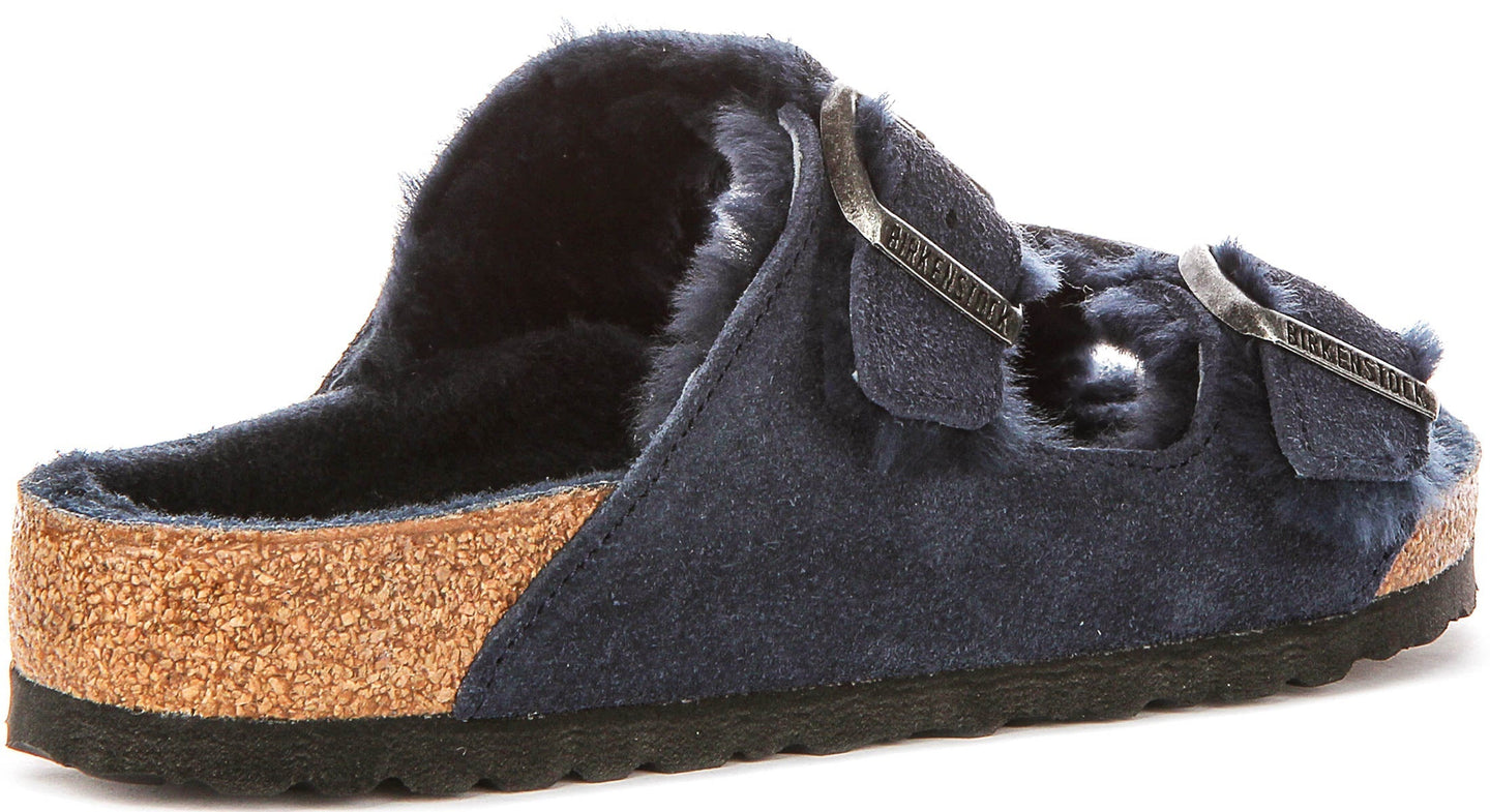 Birkenstock Arizona Sandalen | Marineblauw suède met schapenvachtvoering voor Vrouwen - Normale Pasvorm
