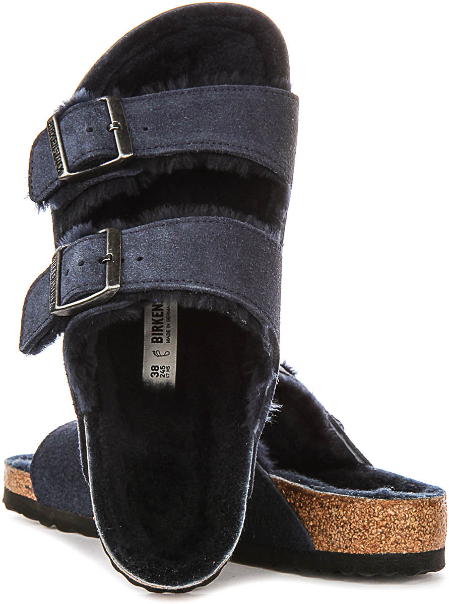 Birkenstock Arizona Sandalen | Marineblauw suède met schapenvachtvoering voor Vrouwen - Normale Pasvorm