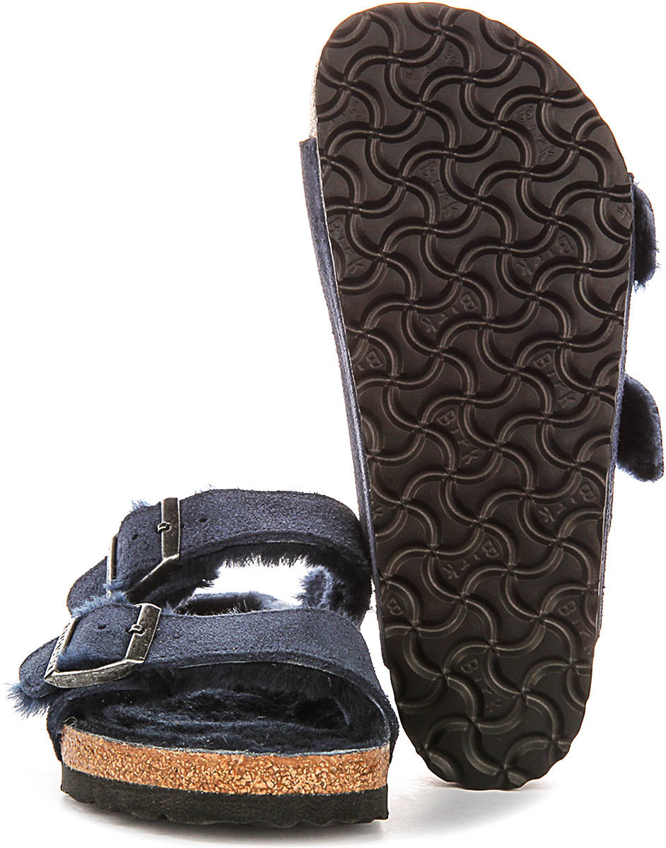 Birkenstock Arizona Sandalen | Marineblauw suède met schapenvachtvoering voor Vrouwen - Normale Pasvorm