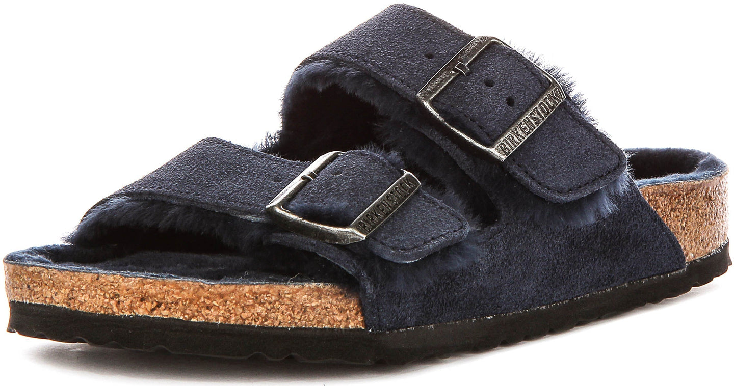 Birkenstock Arizona Sandalen | Marineblauw suède met schapenvachtvoering voor Vrouwen - Normale Pasvorm