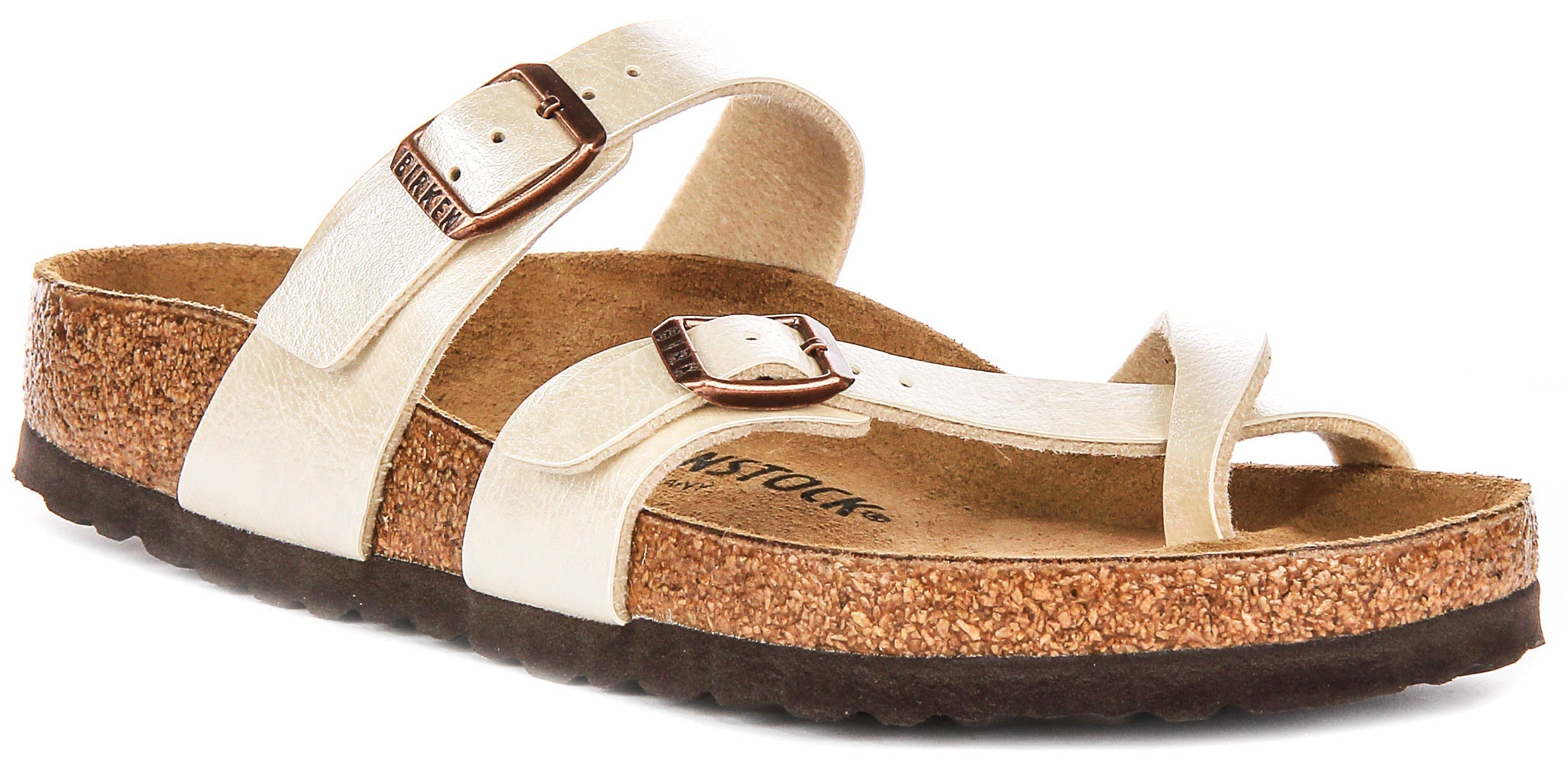 Sandalias Birkenstock Mayari | Birko-Flor blanco perla - Acabado metálico para mujer