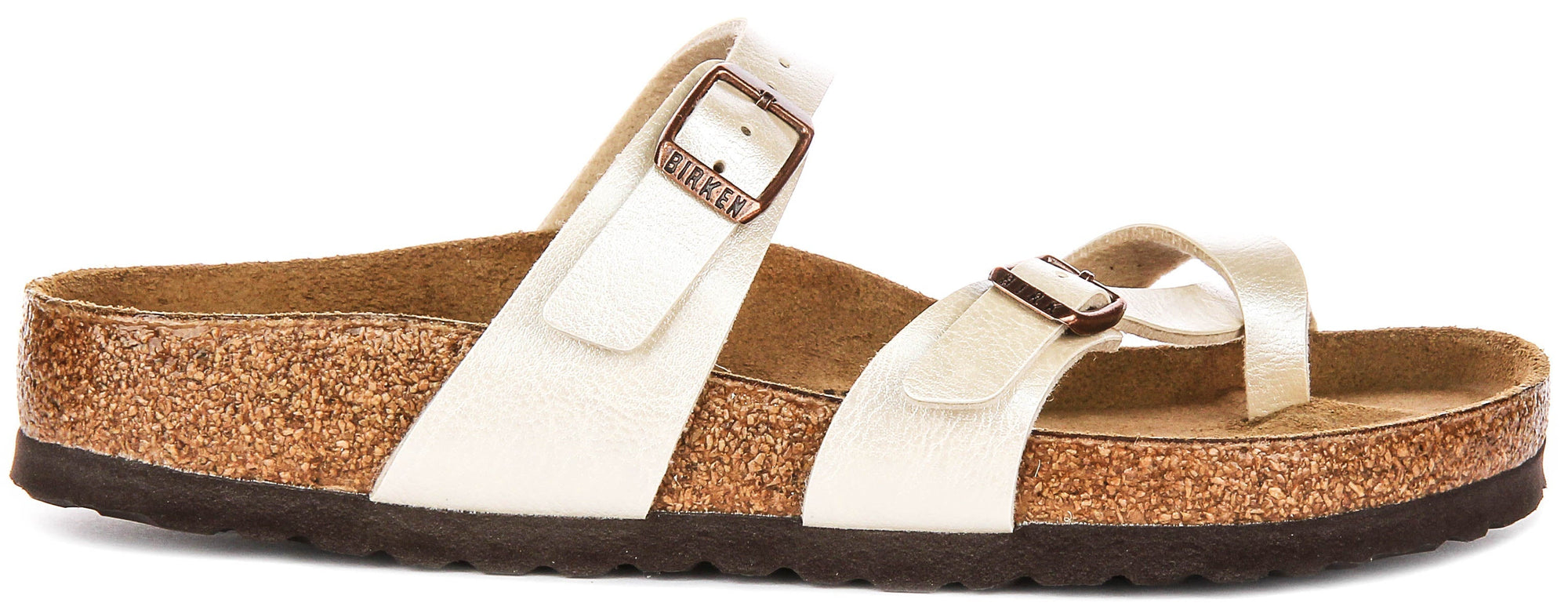 Sandalias Birkenstock Mayari | Birko-Flor blanco perla - Acabado metálico para mujer