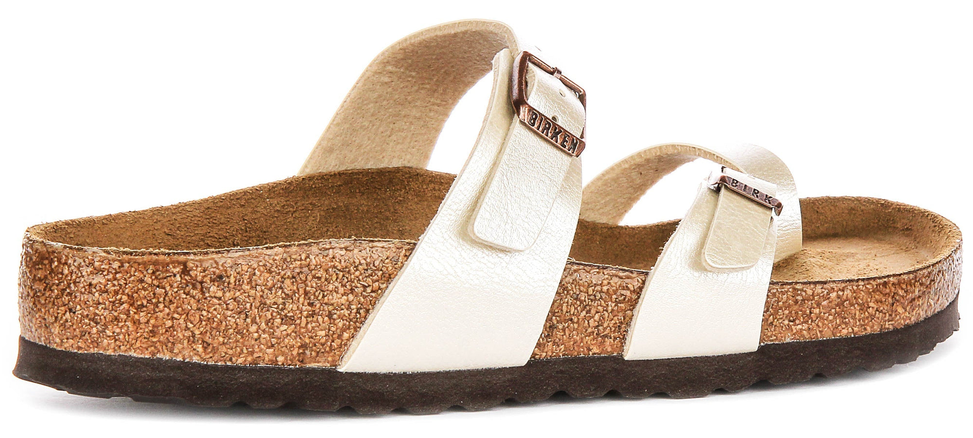 Sandalias Birkenstock Mayari | Birko-Flor blanco perla - Acabado metálico para mujer
