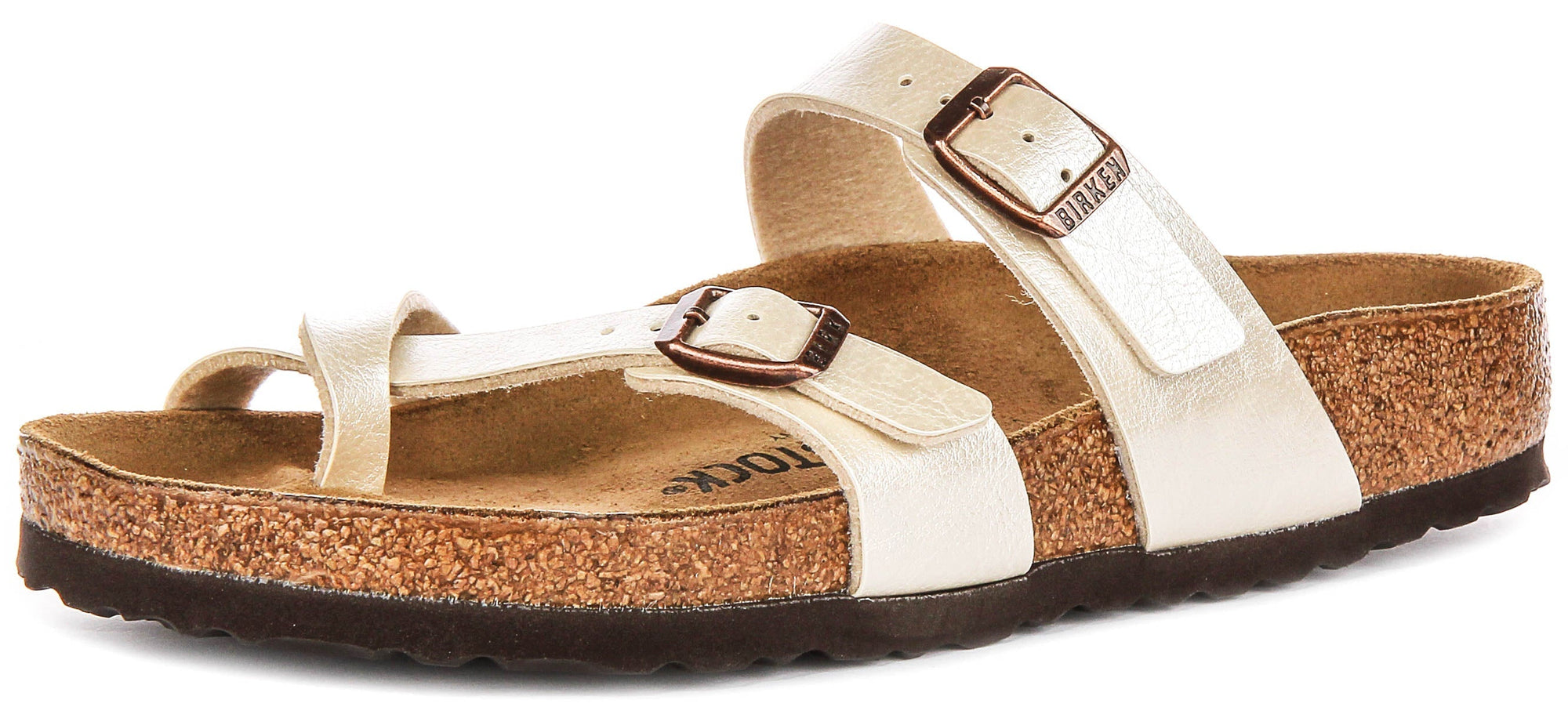 Sandalias Birkenstock Mayari | Birko-Flor blanco perla - Acabado metálico para mujer