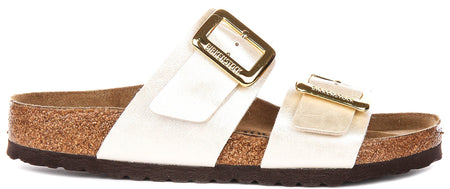 Zuecos acolchados Birkenstock Sydney | Birko-Flor blanco perla para mujeres - Ajuste regular