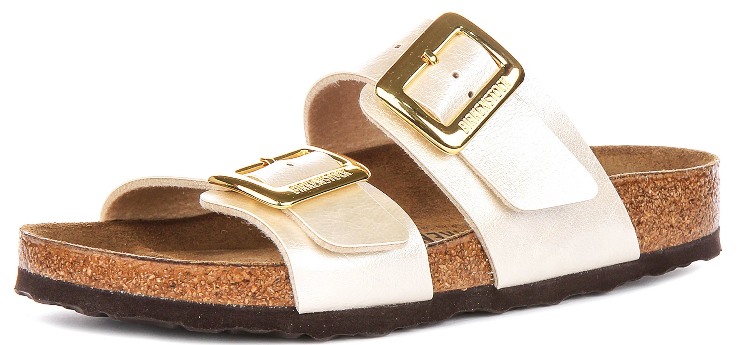 Zuecos acolchados Birkenstock Sydney | Birko-Flor blanco perla para mujeres - Ajuste regular