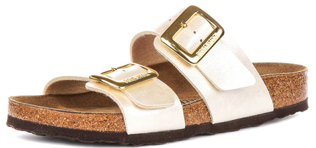 Zuecos acolchados Birkenstock Sydney | Birko-Flor blanco perla para mujeres - Ajuste regular