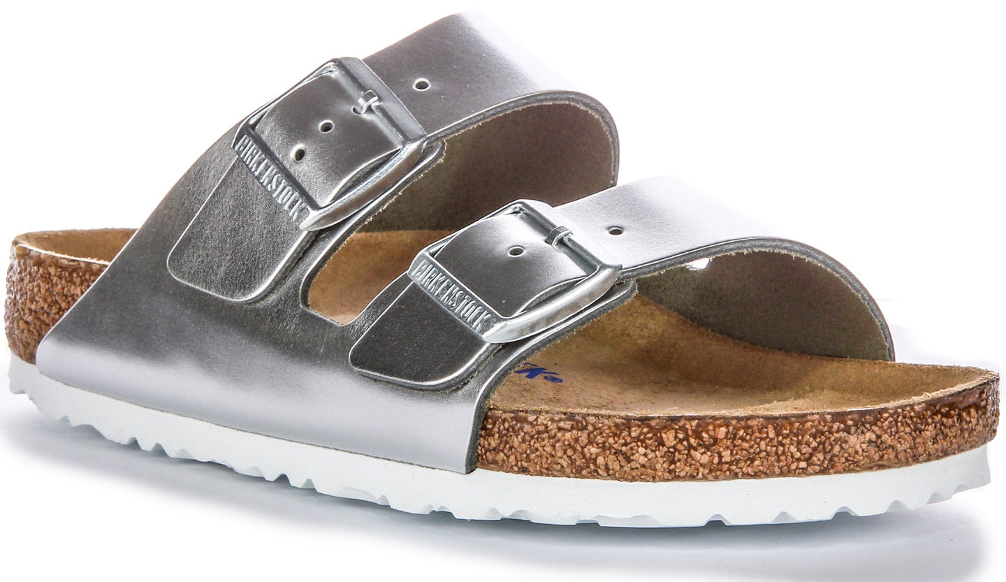 Birkenstock Arizona Sandalen | Zilver echt leer voor dames