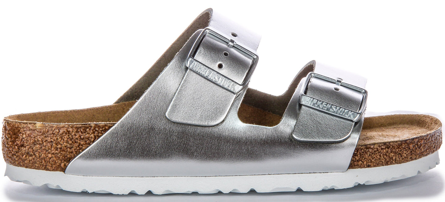Birkenstock Arizona Sandalen | Zilver echt leer voor dames