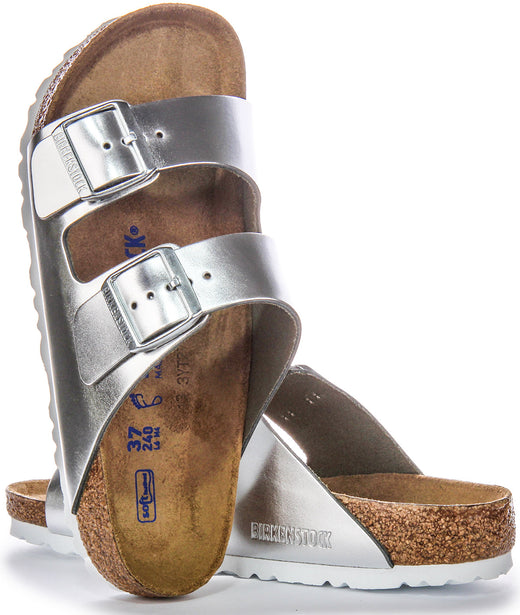 Birkenstock Arizona Sandalen | Zilver echt leer voor dames