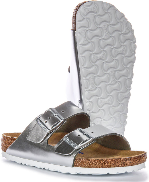 Birkenstock Arizona Sandalen | Zilver echt leer voor dames