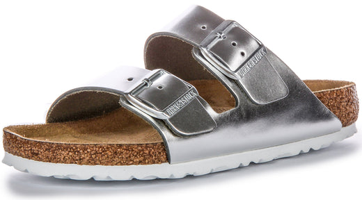Birkenstock Arizona Sandalen | Zilver echt leer voor dames