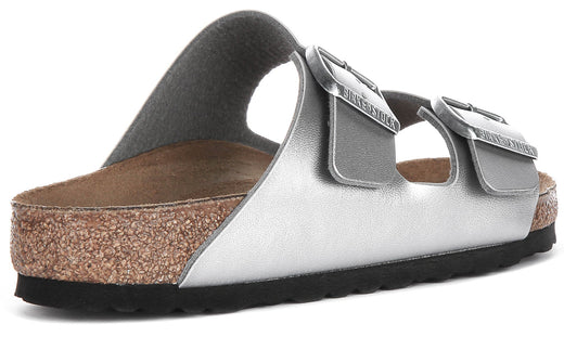 Sandalias Birkenstock Arizona | Birko-Flor plateado para mujeres - Ajuste regular