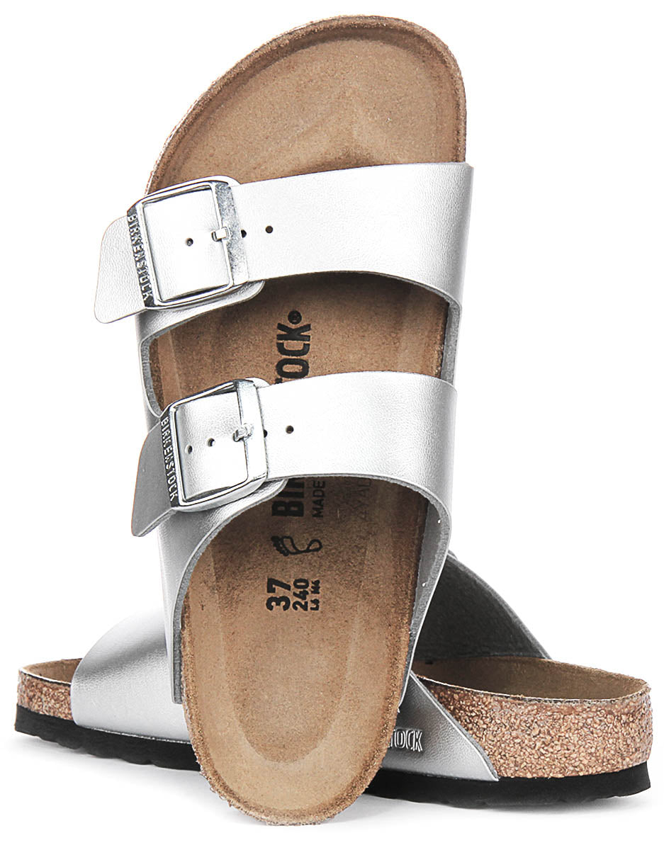 Sandalias Birkenstock Arizona | Birko-Flor plateado para mujeres - Ajuste regular