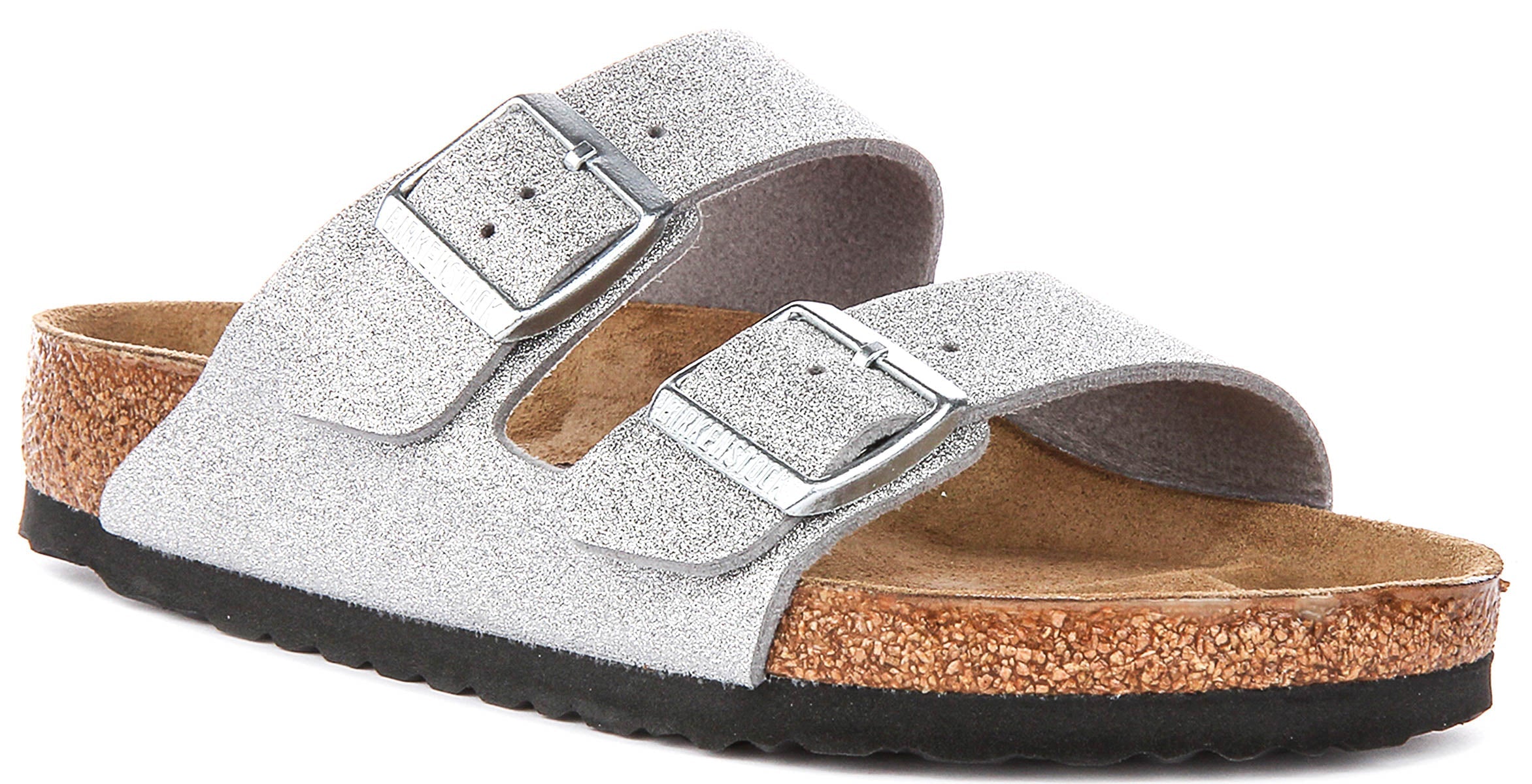 Sandalias Birkenstock Arizona | Birko-Flor plateado metálico - Acabado metálico para mujeres - Ajuste regular